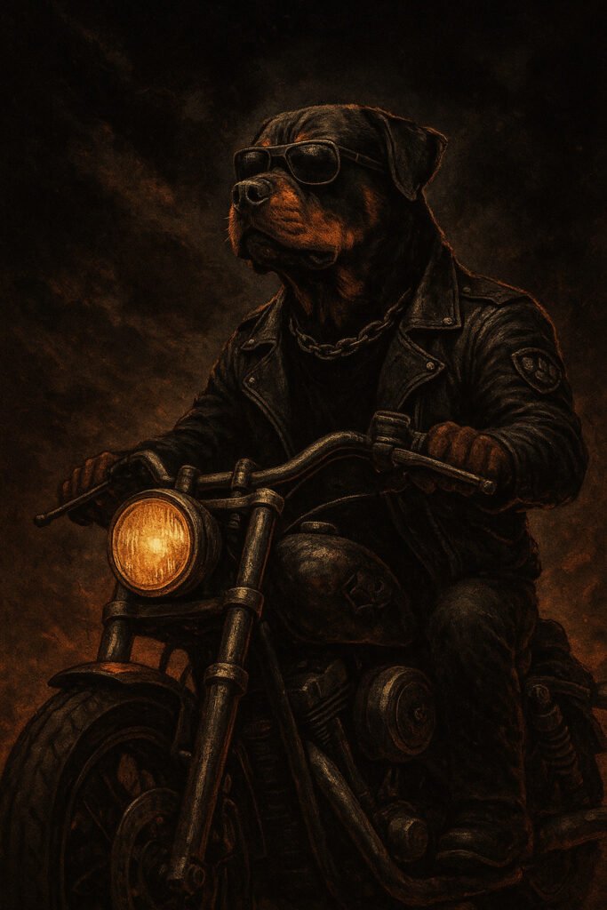 Rebel Rottweiler on Harley sidebar